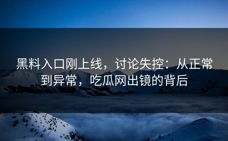 黑料入口刚上线,讨论失控:从正常到异常,吃瓜网出镜的背后